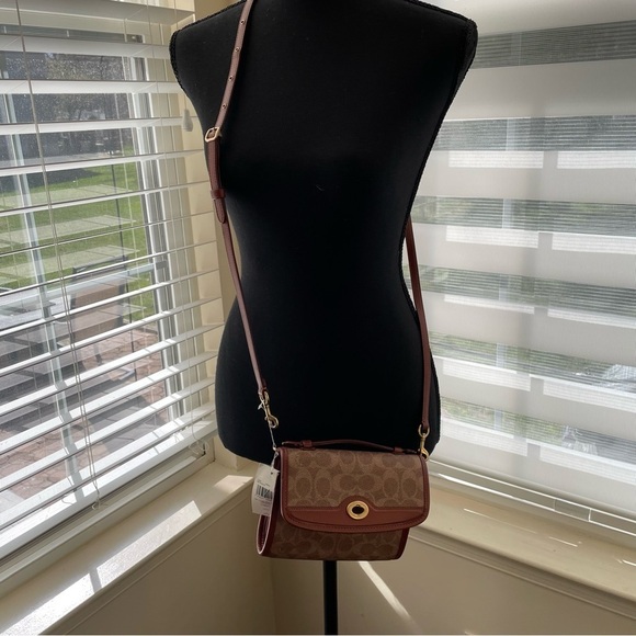 NWT COACH Coated Canvas Kip Turnlock Crossbody B4/Tan Rust 7”x5.25”x4” AS IS - Picture 5 of 12